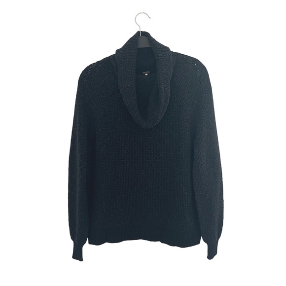 Free People Women's XS Chunky Knit Cowl Neck Pullover Sweater Black - Picture 2 of 8